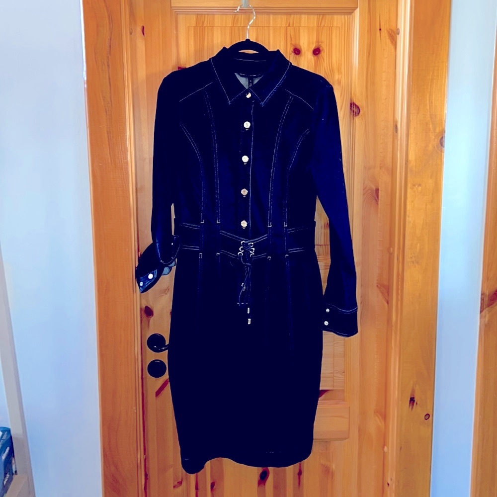 White House Black Market Size 10 Stretchy Denim Button Down Dress